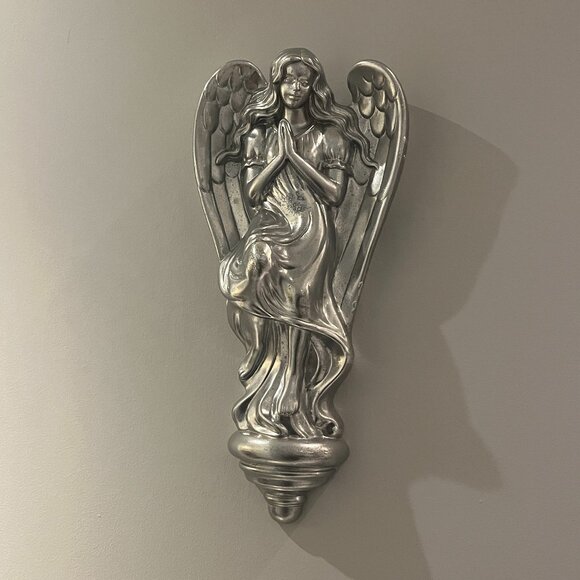 ANGEL Silver Ceramic 15" Wall Decor Christmas Seasonal Holiday Shrine Prayer - Picture 2 of 5